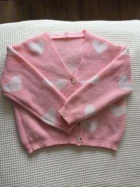 Pink Heart Cardigan Soft Knit Cozy Sweater Cute Kawaii Style
